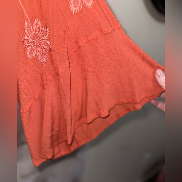 Coral lucky brand bohemian bell sleeve embroidered crop top size Xs 100% Viscose - Picture 6 of 14